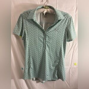 Puma Women's Retro‎ Style Aqua Polka Dot Short Sleeve Button Down Shirt Size S/M
